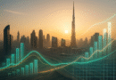UAE economic growth 2025 chart with Dubai skyline and financial data visualization