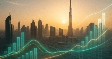 UAE economic growth 2025 chart with Dubai skyline and financial data visualization