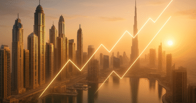 مشهد واقعي لمدينة دبي 2025 مع أبراج دبي مارينا ووسط المدينة يعبّر عن نمو سوق العقارات في الإمارات