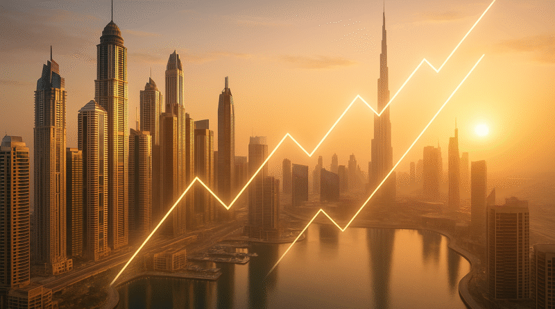 مشهد واقعي لمدينة دبي 2025 مع أبراج دبي مارينا ووسط المدينة يعبّر عن نمو سوق العقارات في الإمارات